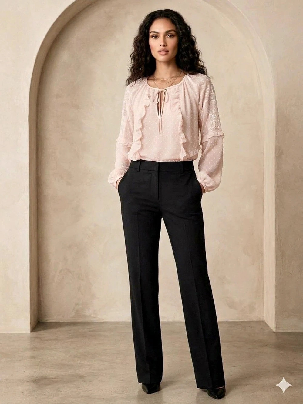 Express Blush Pink Swiss Dot Embroidered Ruffle Chiffon Blouse